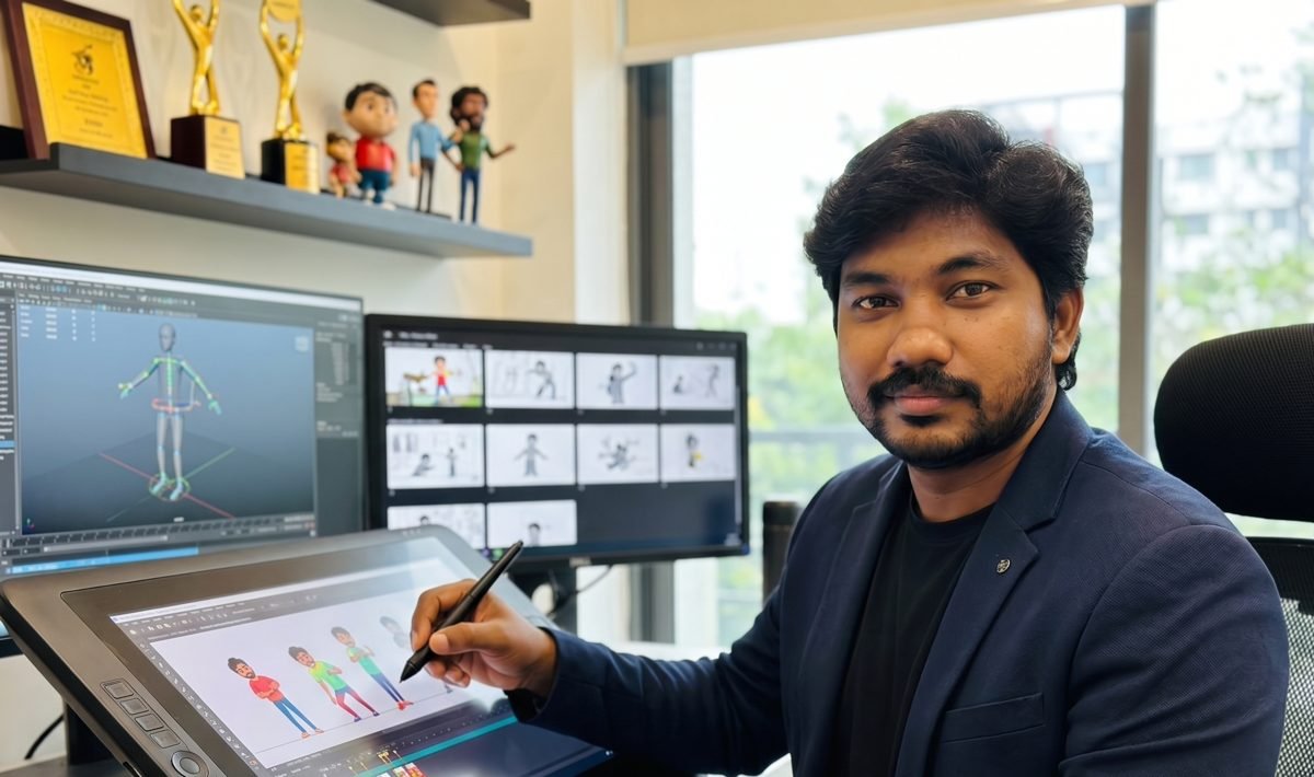 Srujith Kumar Ogirala at his animation desk